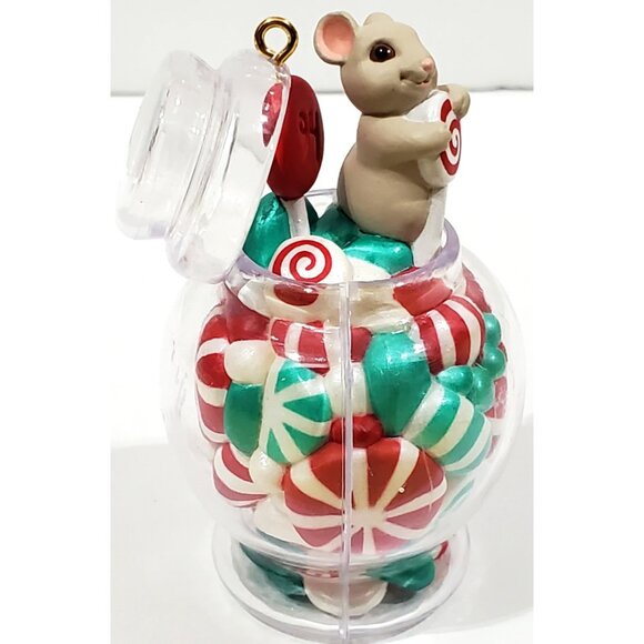 Hallmark CANDY CAPER Christmas Ornament mouse in jar of mint & sweets Dated 1994 - Picture 5 of 16